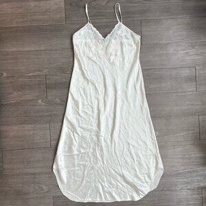 Vtg 90s Val Mode Lingerie Lily Embroidered Bridal V Neck White Slip Dress Size M